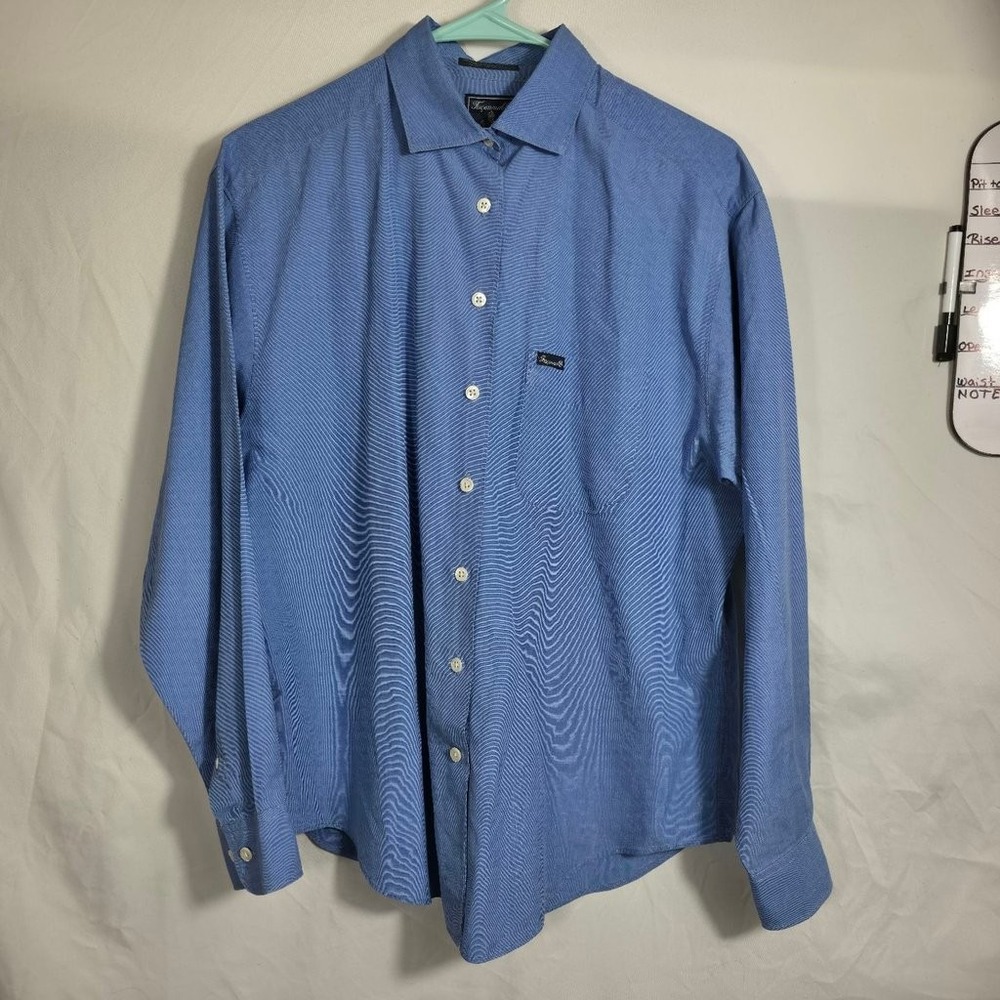 Faconnable Button Down Shirt Mens M Blue Excellent Cotton Ribbed USA M178